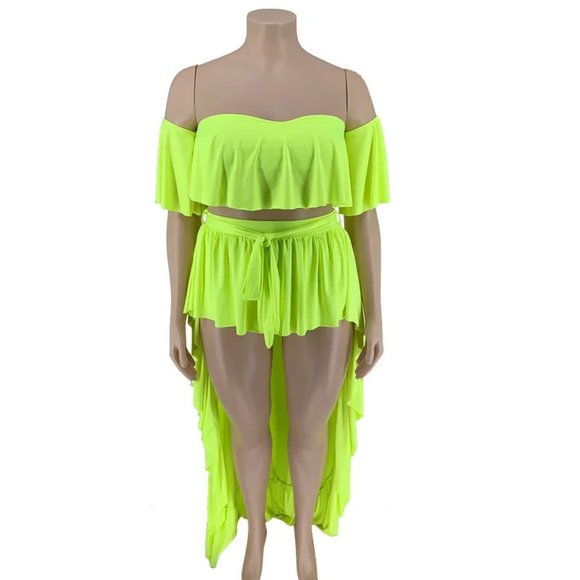 Women Ruffle One-Shoulder Top And Irregular Skirts 2 Piece Set - Picture 3 of 15